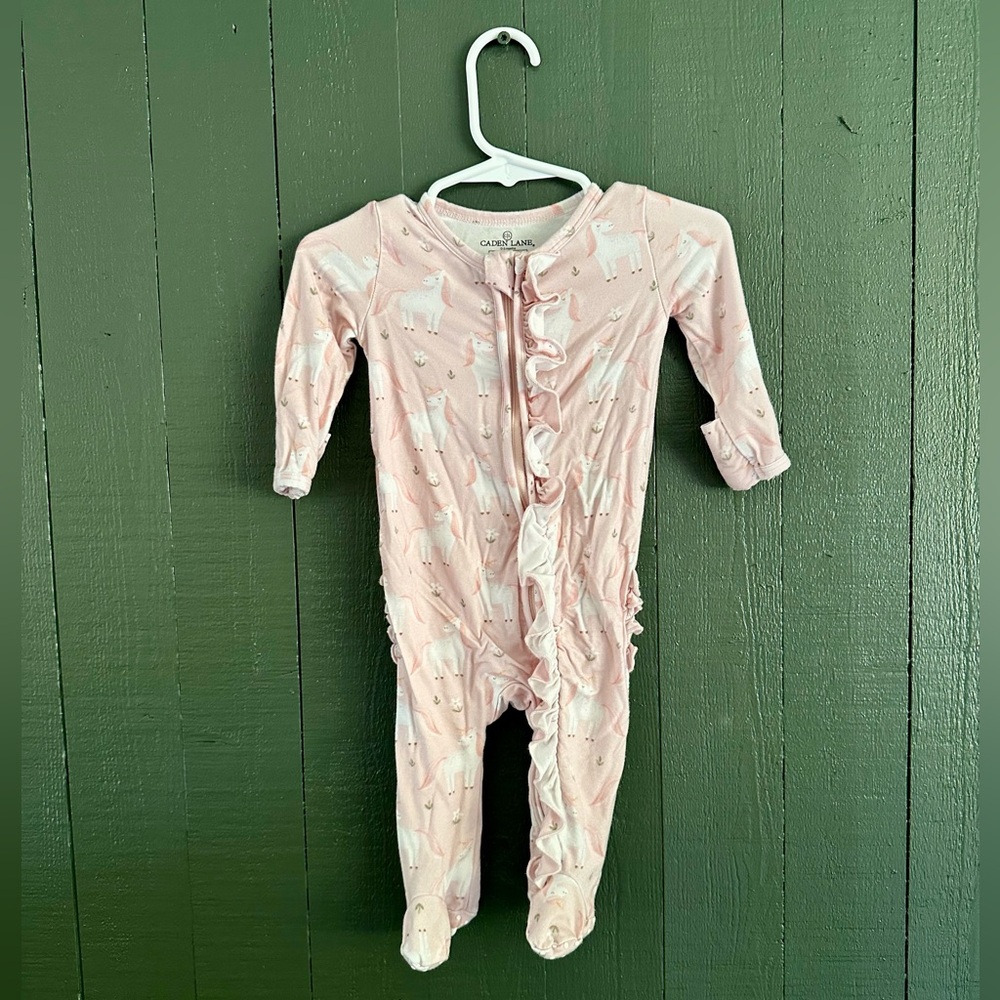Caden Lane Pink and White Ruffle Footie One-Piece